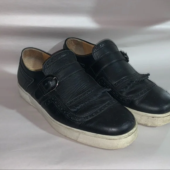 CHRISTIAN LOUBOUTIN size 42 black leather Kiltie Moc style SNEAKERS